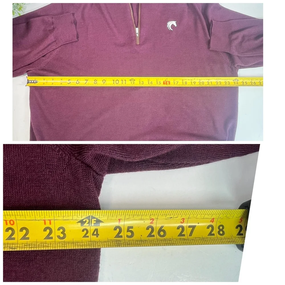 Peter Millar Sweater Mens XL Burgundy Quarter Zip Merino Wool Blend Horse Logo‎